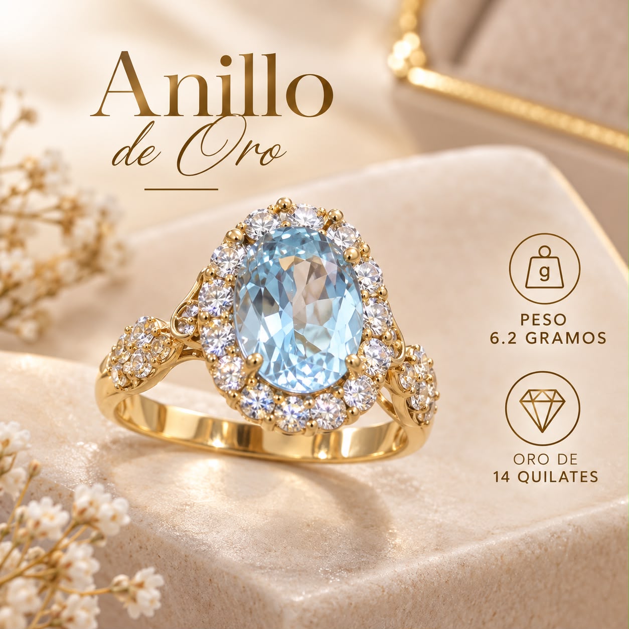 ANILLO TOPACIO CLARO 14K 6.2GR